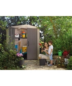CASETTA DA GIARDINO KETER "FACTOR 6x6" IN RESINA COLORE BEIGE CON PORTA BATTENTE DOPPIA 178X195,5X208 CM